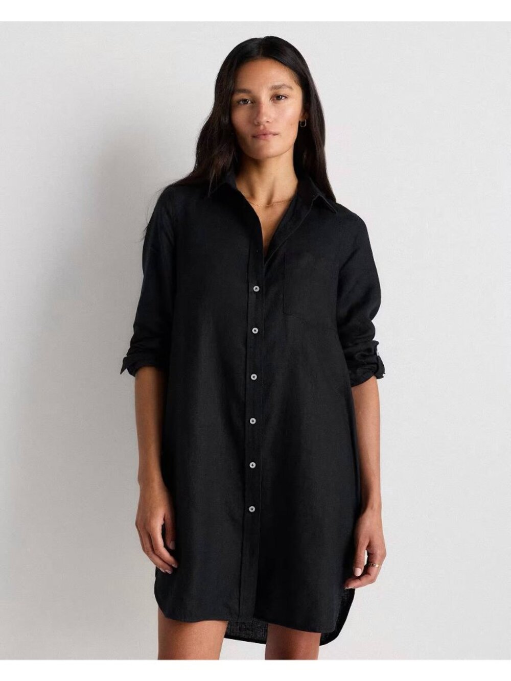 Quince 100% European Linen Shirt Dress in Black Size Small